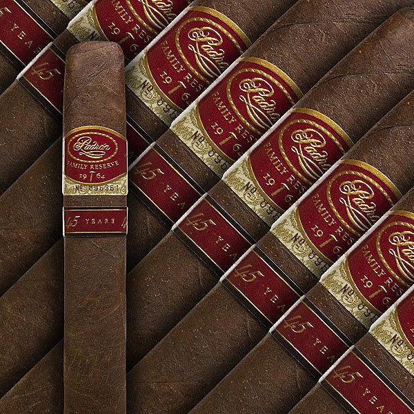 
The Padron Family Reserve #45 is a limited production cigar from Padron. Available in a Maduro wrapper, this cigar is made with tobacco aged for 10 years. Box-pressed, full bodied, and 52 x 6" in size. Rated 95 and voted "2009 Cigar of the Year" by Cigar Aficionado. 